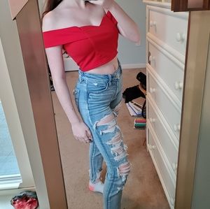 Red off the shoulder crop top WORN ONCE!!